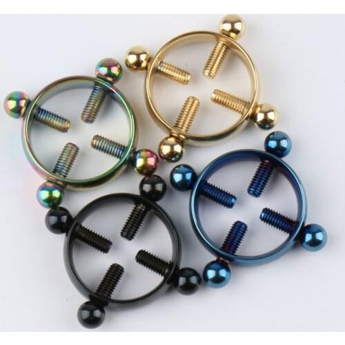 2PC Round Non Piercing Nipple Ring Stainless Steel Shield Fake Nipple Piercing Jewelry Screw Nipple Clamps Adult Game for Women