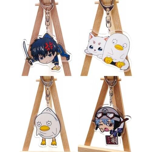 Hot Anime GINTAMA Acrylic Two-sided Pattern Pendant Cartoon Sakata Gintoki Keyring Cosplay Prop Keychain Collectible Gifts 1pcs