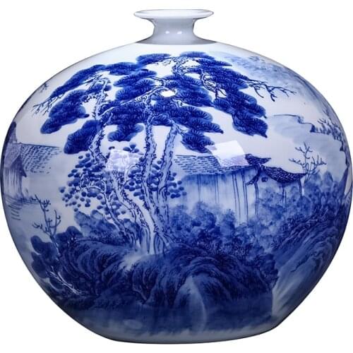 Master Piece Jingdezhen White And Blue Ceramic Handpainted Vase With Landscape Pattern Table Vase Porcelain Decorative Vase