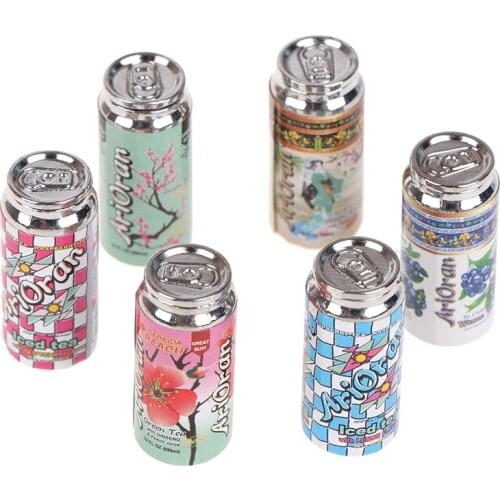6PCS Mini Metal Can Juice Beverage Model Dollhouse Miniature Supermarket Doll Food Drink Pretend Play Kitchen Toy