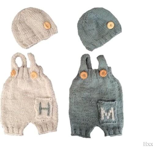 Cute Baby Baby Photo Costume Newborn Crochet Knit Overall Bib Pants Hat Clothes F1CB