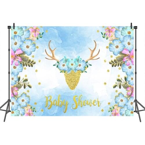 Neoback Baby Shower Backdrop Gold Elk Fairy Tale Flower Customized Photographic Backdrops for Photo Studio