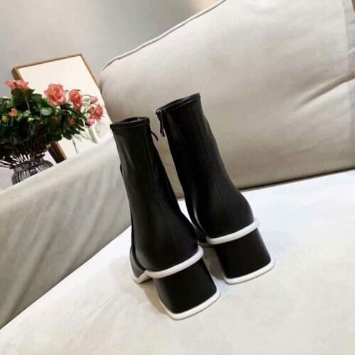 2020 New Fashion Autumn/Winter Genuine Leather Women Boots Luxury Shoes Women Designers Zip Round Toe Hoof Heels Women Boots
