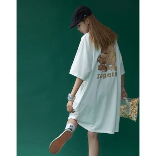 Pure Cotton T-Shirt Dress New Female Casual Mid-Length Section Over The Knee Loose Large Size Short-Sleeved T-Shirt Skirt