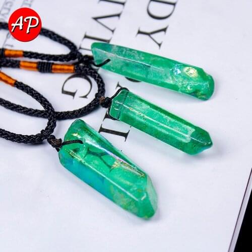 AP 1 Pcs Natural Electroplating Green Crystal Pillar Necklaces For Making Jewelry Fashion Pendant
