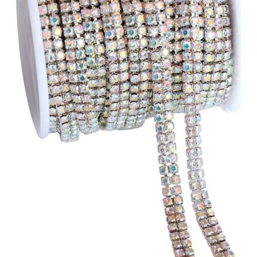 1Yard SS10 Clear Sew On Rhinestones Cup Chain Glue 2-Row Silver claw Rhinestones Chain Trimming DIY Sewing Accessories B0986