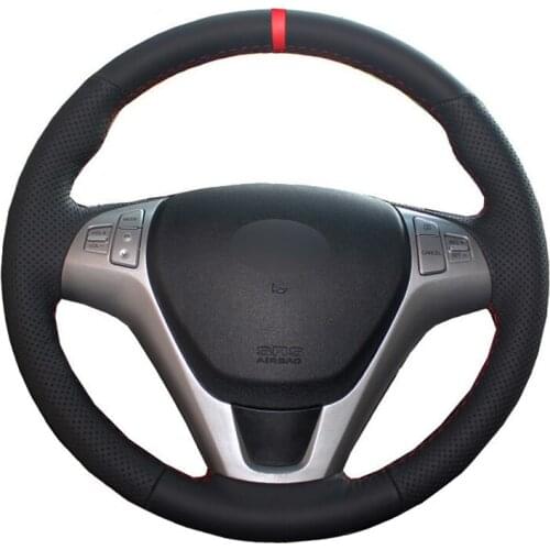 Hand Sewing DIY Car Steering Wheel Cover Wrap Red Marker For Hyundai Genesis Coupe 2010 2011 2012 2013 2014 2015 2016 Non-slip