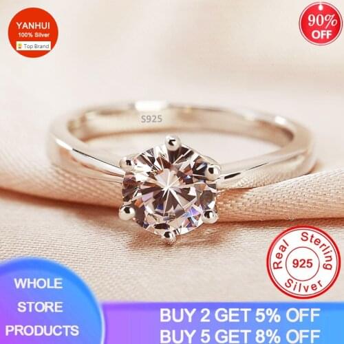 With Certificate Solitaire 1 Carat Gemstone Zirconia Diamond Ring Original 925 Sterling Silver Jewelry Wedding Bands for Women