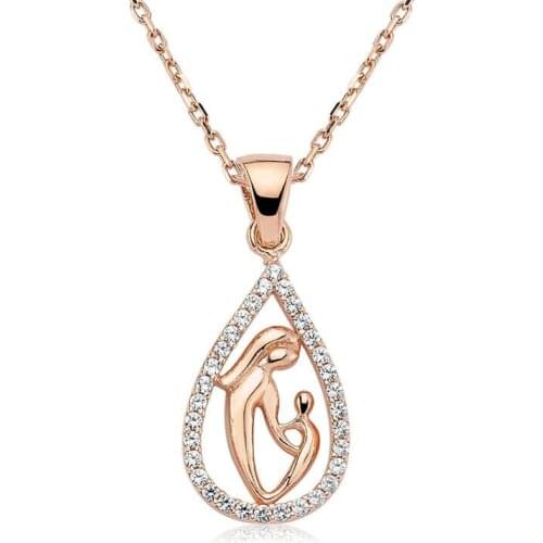 Silverlina Silver Drop Mother Child Necklace