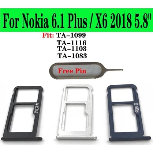 Shyueda 100% New For Nokia 6.1 Plus X6 2018 5.8" TA-1099 TA-1116 TA-1103 TA-1083 SIM Tray SD Card Tray Slot With Pin