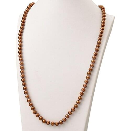 Glittering 8mm Brown Color Long Pearls Necklace Making Diy Synthetic Pearl Necklace jewelry 36inch For Women Birthday Gifts H856