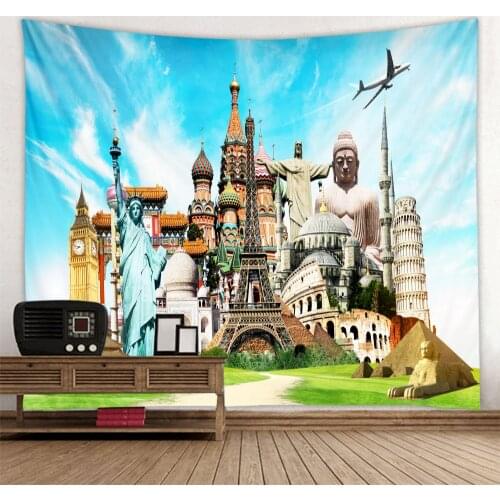 World famous architectural background tapestry digital printing background hanging fabric factory direct sales can be customized