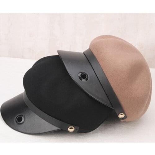 Lady Visors Hat Students Leisure Autumn Winter Skin Warm Cap Splicing Wool Anise Cap Girl Retro Ancient Fashion Duck Cap B8948