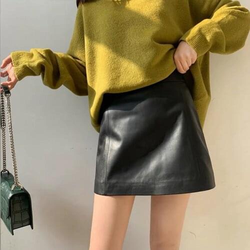 Sheepskin leather skirt women 2021 new high waist a 2021 skirt spring and autumn slim skirt genuine leather shorts boots
