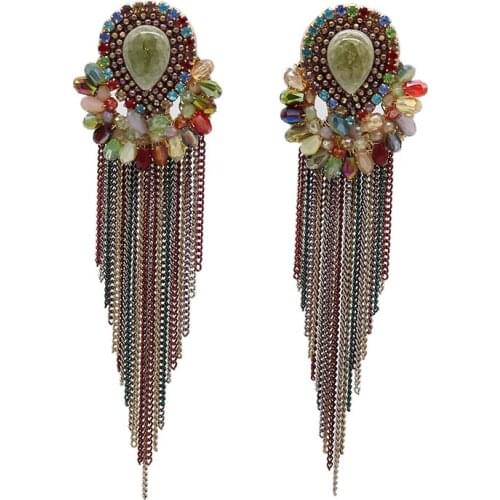 High quality Colorful crystal Ceramic Rhinestone handmade chain tassel earrings for women bridal wedding gift bohemian Jewelry