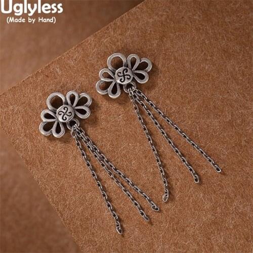 Uglyless Buddhism Swastika Gifts Jewelry for Female Buddhists Thai Silver Ethnic Tassels Earrings Women Retro 925 Silver Brincos