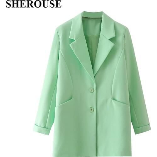 DUOPERI Women Fashion With Pockets Single Breasted Solid Blazer Long Sleeve Notched Neck Vintage Female Coats Chic Tops