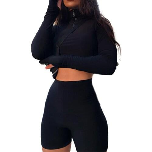 2020 Women Crop Top Two Piece Set Tracksuit Autumn Clothes Sexy Solid Color Short Sets Outfits Streetwear Jogging Femme