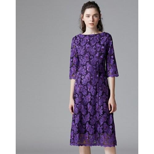 2021 Spring Fall Casual Women Embroidery Flower Purple Dress , Womens Fashion Clothing 4xl 5xl Elegant Dresses