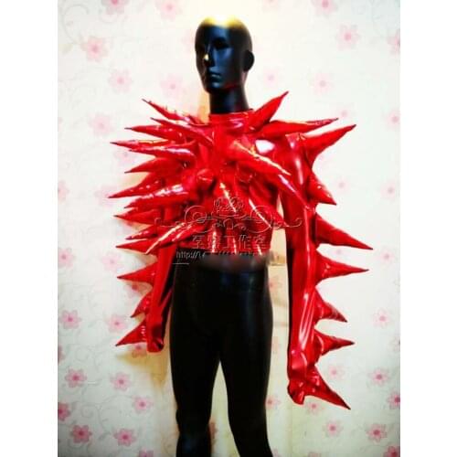 Spike theme women dress dj outfits Red ballroom dance stage costumes Cone clothe perform suit bar clothing