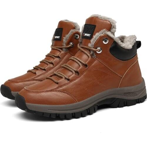 Winter Leather Ankle Boots Men Casual Shoes Outdoor Waterproof Work Tooling Mens Hiking Boots Sneakers Military Warm Snow Boots