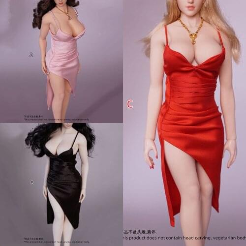1/6 Female Soldier Clothes Low Cut High Slit Sexy Skirt Elegant Thin Suspender Dress Evening Dress for 12'' Action Figure Body