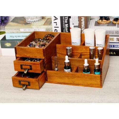 1PC Creative Home Woody Cosmetics Box Drawer Type Multi-functional Desktop Organzier Container Jewelry Storage Box NM 007