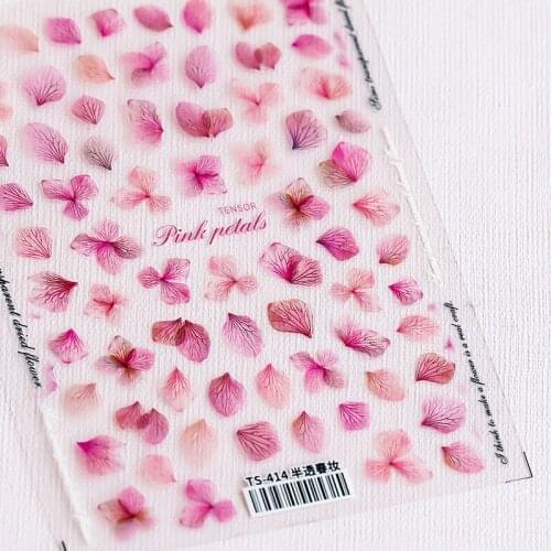 1pcs nail stickers pink flowers 3D embossed nail stickers frosted thin transparent nail decal decoration tool