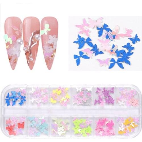 12 Cells/set Butterfly Colored Roses Flowers Santa Christmas Hat Christmas Halloween Nail Wood Pulp Chips 3D Nail Art Sequins