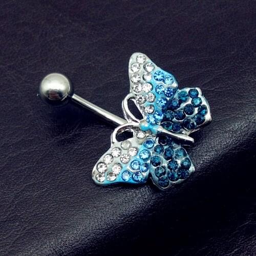 2019 Butterfly Blue White full gem Gold Belly Button Rings Navel Piercing Body Jewelry Gift Navel Belly Rings