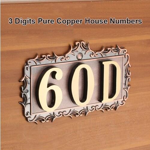 3 Digits House Number 155*83*2.5mm European Style Pure Copper Gate Numbers Card Hotel Villa Apartment Door Plating Plate Signs
