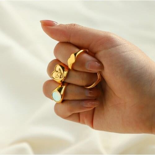 316L Stainless Steel Rings Gold Plated Angel Shell Rings For Women Heart Shape Yin Yang Chunky Finger Rings Waterproof Jewelry
