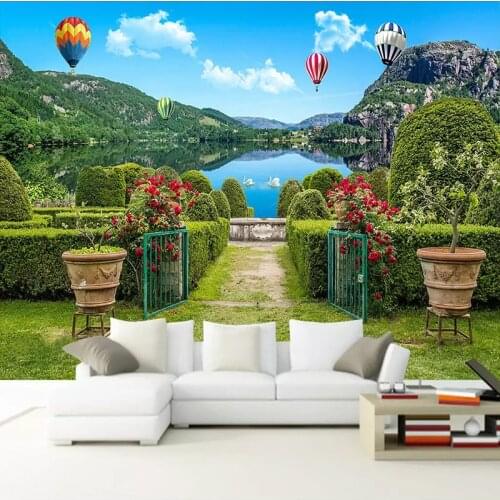 Customize Any Size 3D Garden Green Shade Road Huamen Dahu Mural Living Room Sofa TV Background Wall Decoration 3D Wall Cloth