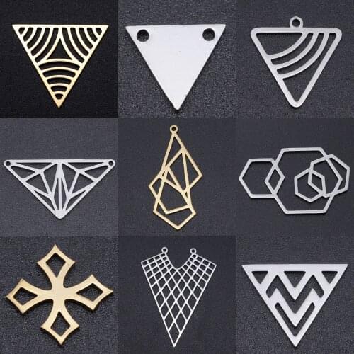 5pcs/lot Geometric DIY Charms Wholesale 100% Stainless Steel Triangle Sexangle Connectors Charm Hexangon Cross Jewelry Pendant