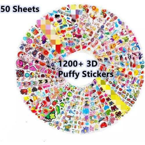 50 Sheets/lot Kids Stickers 3D Puffy Bulk Cartoon Zoo Animal Princess Stickers for Girl Boy Birthday Gift DIY Children Toys