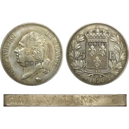 Aliexpress france France Louis XVIII Head 5 Francs 1820 T Brass Plated Silver Copy Coin