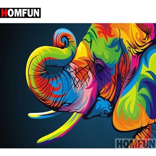 HOMFUN Full Square/Round Drill 5D DIY Diamond Painting "Colorful elephant" Embroidery Cross Stitch 3D Home Decor A10578