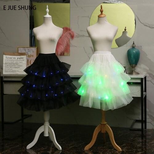 E JUE SHUNG Shinny Organza Lolita Petticoat Tiered Underskirt 60cm Long Cosplay Petticoat Ballet Rockabilly Crinoline