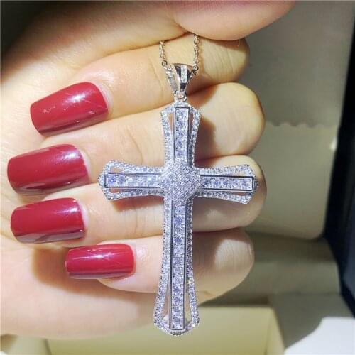 Big Long Cross Hollow pendant necklace 925 Sterling silver Pave AAAA Cz Party Cross Pendant for women men Anniversary Jewelry