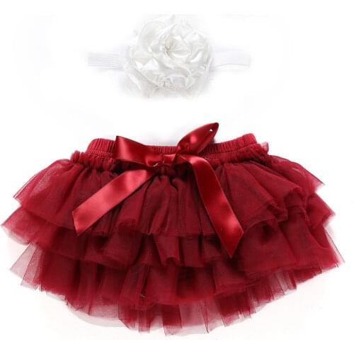 2020 Brand New Infant Baby Girl Skirt Headband 2PCS Layer Ballet Dance Solid Lace Bowknot Tulle Chiffon Skirt Photo Props 0-24M