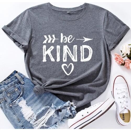 Be Kind T-shirt White Letters Printing Short Sleeve Summer T Shirt for Women Casual O-Neck Female Oversized Top Tees Harajuku