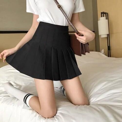 Black Pleated Skirts Womens High Waist Mini Dance Skirt Women Solid A-Line Streetwear Korean Preppy Style Fashion Sexy Slim