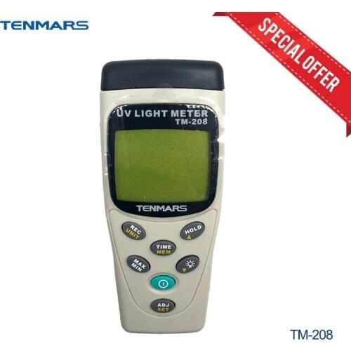 TENMARS TM-208 3 in 1 UVA Meter,Solar PowerMeter, Illumination Measurement Meter Free Shipping Digital Datalogging Backlit LCD