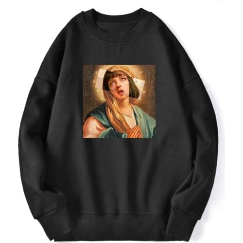 Virgin Mary Pulp Fiction Mens Hoodies Autumn New Fleece Pullovers Casual Loose Hip Hop Crewneck Streetwear Tracksuits Sweatshirt