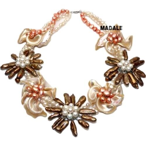 European American Festival Freshwater Pearl Necklace Seven Shell Flower Necklace Colorful Multi-row Personality