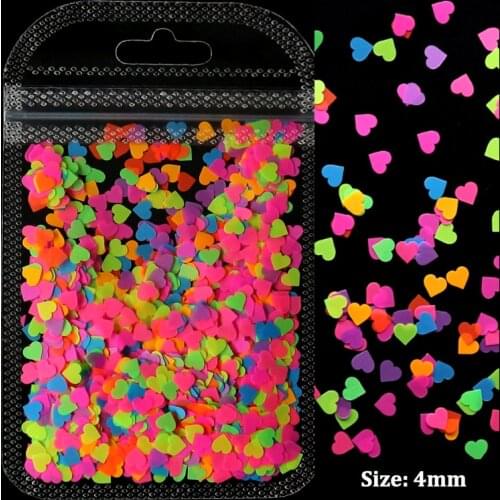 Fluorescence Love Heart Shape Nail Art Glitter Flakes 3D Colorful Sequins Polish Manicure For Nails Decorations DIY Accessories