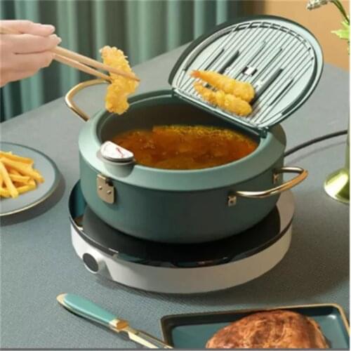 Deep Frying Pot with Thermometer Cover Kitchen Fryer Pan Stainless Steel Kitchen Fried Chicken Pot