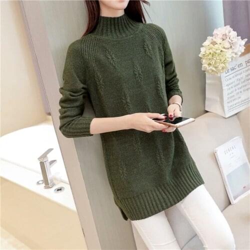 Harajuku Half Turtleneck Knitted Sweater Women Pullover Long Sleeve Pull Femme Loose Knitwear Bottoming Shirt Ladies Tops G660