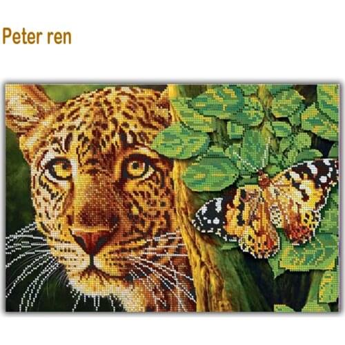 Peter ren DIY diamond painting animal 5d Round or Square Mosaic icon Full Beaded embroidery Diamond picture "Leopard butterfly"