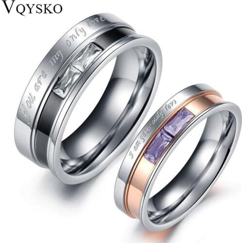 Fashion Jewelry 316L Stainless Steel Wedding Engagement Couple Ring One Piece Price Cubic Zirconia Women Men Ring Jewelry